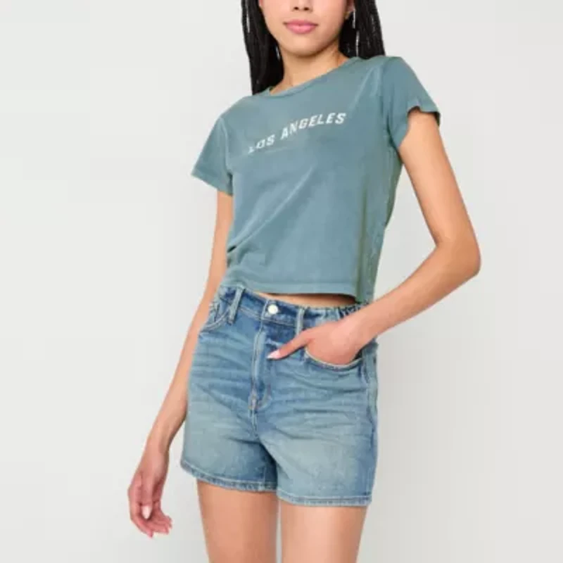 Arizona Curvy Womens High Rise-Juniors Denim Short