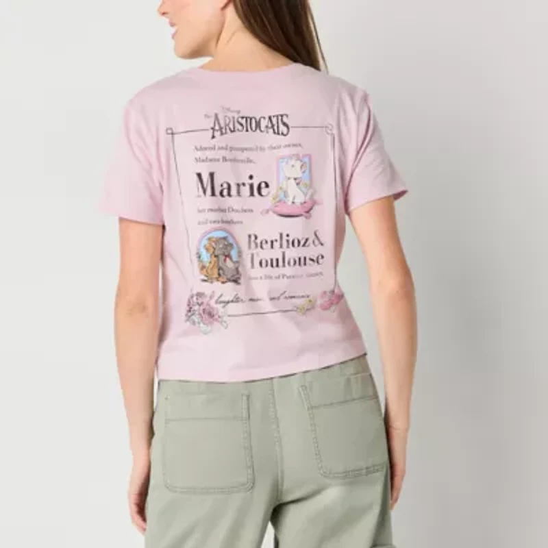 Disney The Aristocats Bonjour Semi Fit Womens Crew Neck Short Sleeve Fitted Juniors Graphic T-Shirt