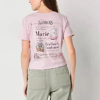 Disney The Aristocats Bonjour Semi Fit Womens Crew Neck Short Sleeve Fitted Juniors Graphic T-Shirt