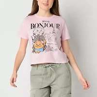 Disney The Aristocats Bonjour Semi Fit Womens Crew Neck Short Sleeve Fitted Juniors Graphic T-Shirt