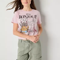 Disney The Aristocats Bonjour Semi Fit Womens Crew Neck Short Sleeve Fitted Juniors Graphic T-Shirt