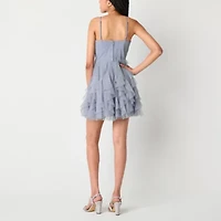 Radiante Couture Womens Juniors Sleeveless Embroidered Fit + Flare Dress
