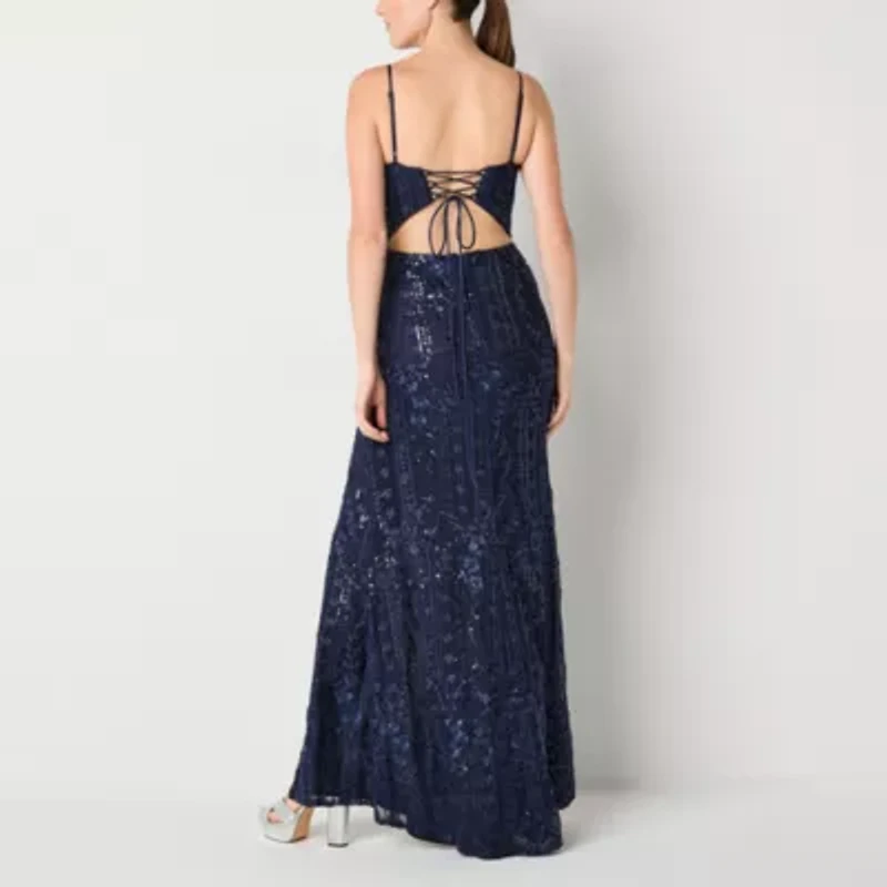 Lilli Asher Womens Sleeveless Glitter Sequin Floral Juniors Bodycon Dress