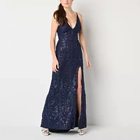 Lilli Asher Womens Sleeveless Glitter Sequin Floral Juniors Bodycon Dress
