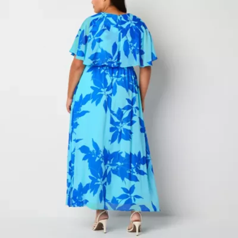 Danny & Nicole Womens Plus Short Sleeve Floral Maxi Dress