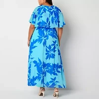 Danny & Nicole Womens Plus Short Sleeve Floral Maxi Dress