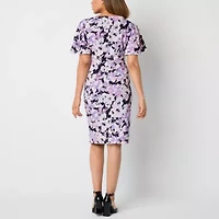 Black Label by Evan-Picone Womens Short Sleeve Floral Sheath Dress