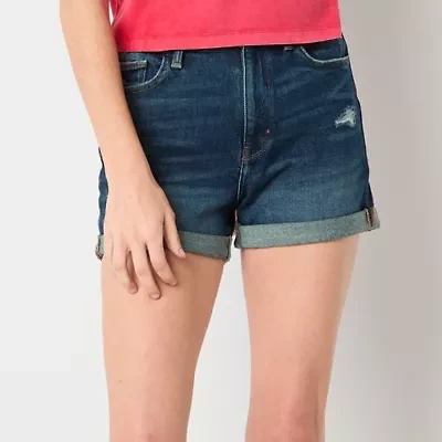 Arizona Curvy Womens High Rise-Juniors Denim Short