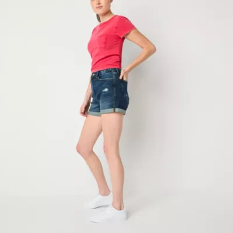 Arizona Curvy Womens High Rise Juniors Denim Short
