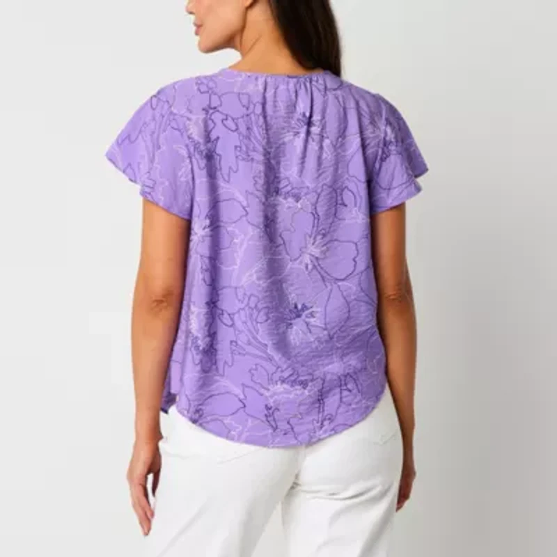 Liz Claiborne Womens Scoop Neck Short Sleeve Blouse