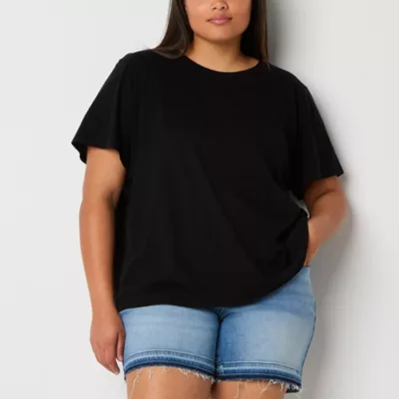 a.n.a Womens Crew Neck Short Sleeve Plus T-Shirt