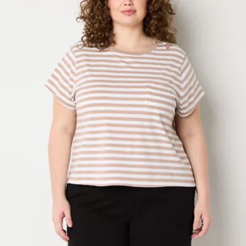 a.n.a Womens Plus Crew Neck Short Sleeve Pocket T-Shirt