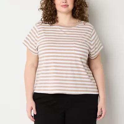 a.n.a Womens Plus Crew Neck Short Sleeve Pocket T-Shirt