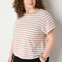 a.n.a Womens Plus Crew Neck Short Sleeve Pocket T-Shirt