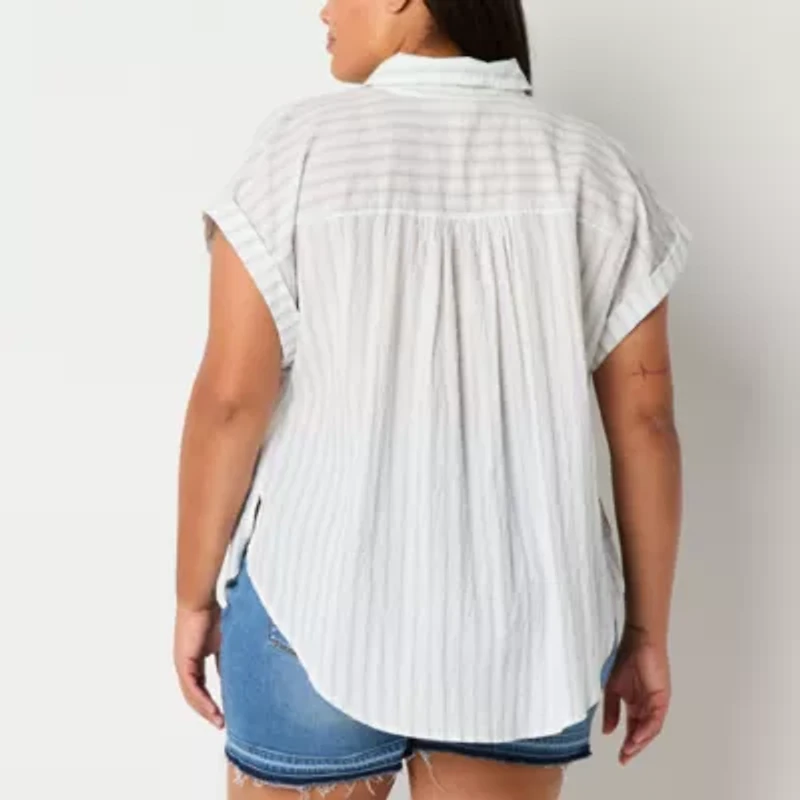 a.n.a Soft Drape Womens Short Sleeve Plus Blouse
