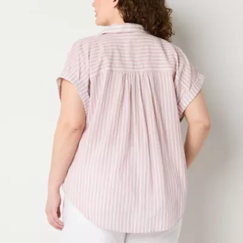 a.n.a Soft Drape Womens Plus Short Sleeve Blouse