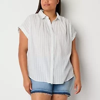 a.n.a Soft Drape Womens Short Sleeve Plus Blouse