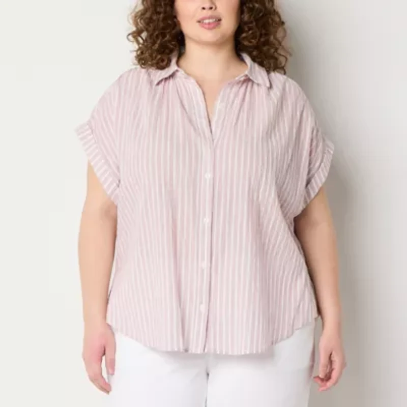 a.n.a Soft Drape Womens Plus Short Sleeve Blouse