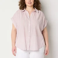 a.n.a Soft Drape Womens Plus Short Sleeve Blouse