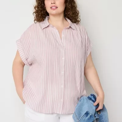 a.n.a Soft Drape Womens Plus Short Sleeve Blouse