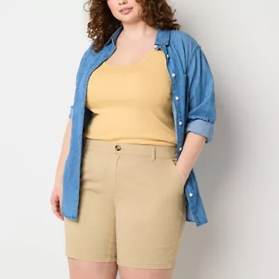 a.n.a Womens 8" Mid Rise Chino Short-Plus