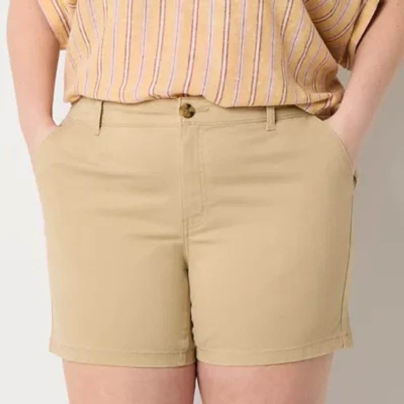 a.n.a Womens 6" Mid Rise Chino Short-Plus