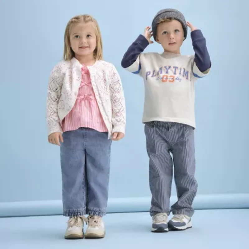 Okie Dokie Toddler & Little Girls Round Neck Long Sleeve Button Cardigan