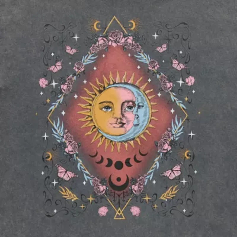 Sun And Moon Boyfriend Tee Womens Juniors Crew Neck Short Sleeve Oversized Graphic T-Shirt