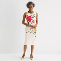 Maya Brooke Womens Round Neck Sleeveless Floral Jacket Dress