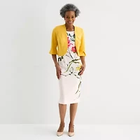 Maya Brooke Womens Round Neck Sleeveless Floral Jacket Dress