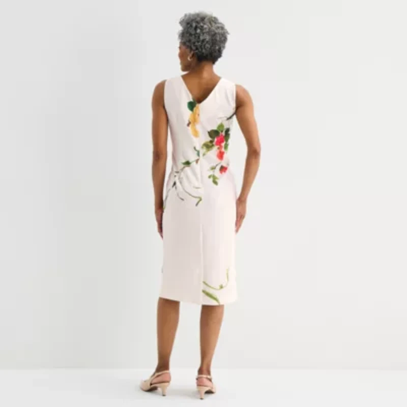 Maya Brooke Womens Round Neck Sleeveless Floral Jacket Dress