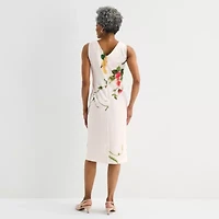 Maya Brooke Womens Round Neck Sleeveless Floral Jacket Dress