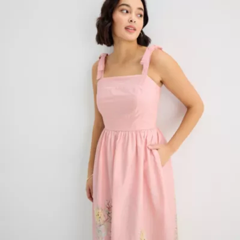 Be by CHETTA B Womens Sleeveless Floral Midi Fit + Flare Dress