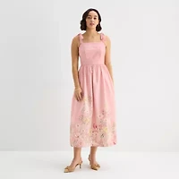 Be by CHETTA B Womens Sleeveless Floral Midi Fit + Flare Dress
