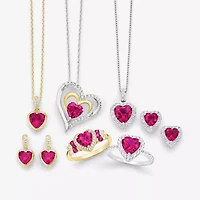 Womens Lab Created Red Ruby 14K Gold Over Silver Heart 18 Inch Pendant Necklace