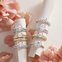 Signature By Modern Bride (G / Si1-Si2) Womens 2 CT. T.W. Lab Grown White Diamond 10K or Yellow Gold Round Side Stone Engagement Ring