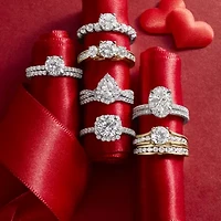 Signature By Modern Bride (G / Si1-Si2) Womens 2 CT. T.W. Lab Grown White Diamond 10K or Yellow Gold Round Side Stone Engagement Ring