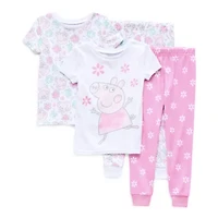 Toddler Girls Peppa Pig Crew Neck Short Sleeve 4-pc. Pajama Sets