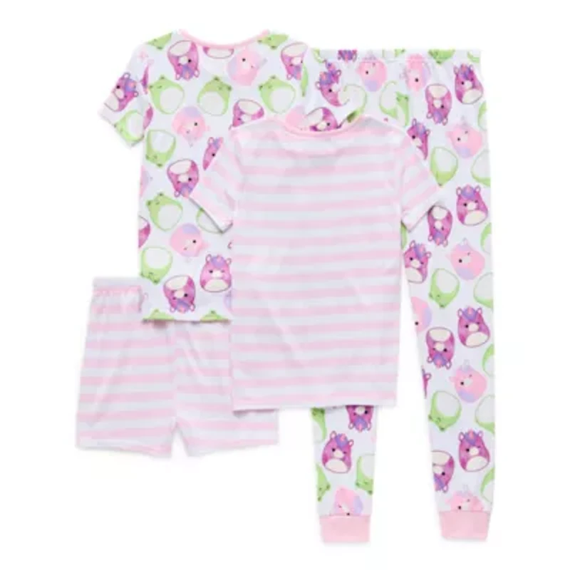 Little & Big Kid Girls Squishmallows Crew Neck Short Sleeve 4-pc. Pajama Sets
