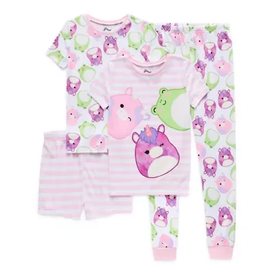 Little & Big Kid Girls Squishmallows Crew Neck Short Sleeve 4-pc. Pajama Sets
