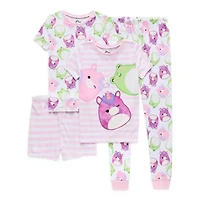 Little & Big Kid Girls Squishmallows Crew Neck Short Sleeve 4-pc. Pajama Sets