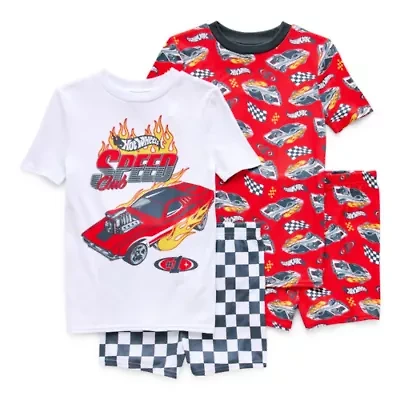 Little & Big Kid Boys Hot Wheels Crew Neck Short Sleeve 4-pc. Pajama Sets