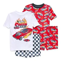 Little & Big Kid Boys Hot Wheels Crew Neck Short Sleeve 4-pc. Pajama Sets