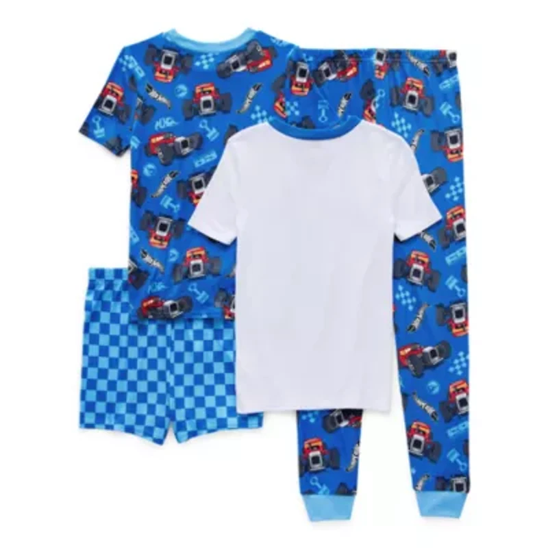 Little & Big Kid Boys Hot Wheels Crew Neck Short Sleeve 4-pc. Pajama Sets