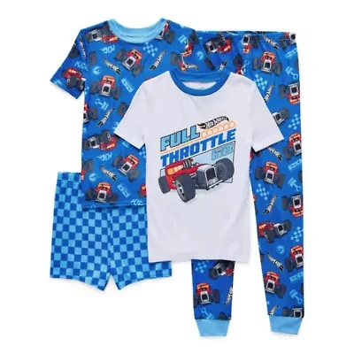 Little & Big Kid Boys Hot Wheels Crew Neck Short Sleeve 4-pc. Pajama Sets