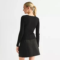 by&by Juniors Womens U Neck Long Sleeve Polo Sweater