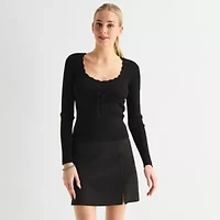 by&by Juniors Womens U Neck Long Sleeve Polo Sweater