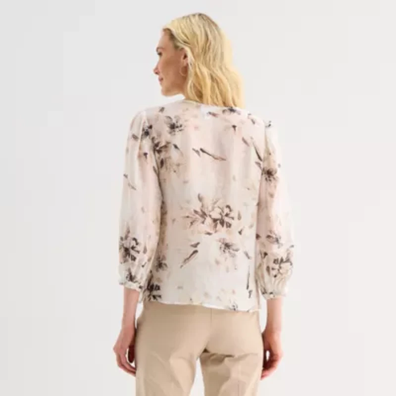 Liz Claiborne Womens Scoop Neck 3/4 Sleeve Blouse