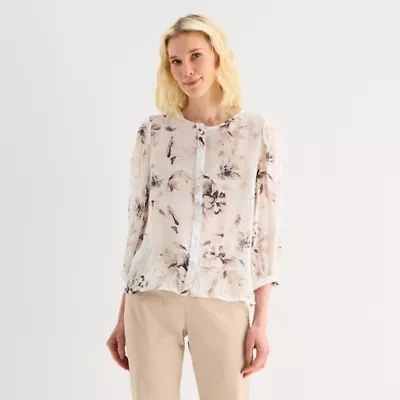 Liz Claiborne Womens Scoop Neck 3/4 Sleeve Blouse