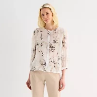 Liz Claiborne Womens Scoop Neck 3/4 Sleeve Blouse